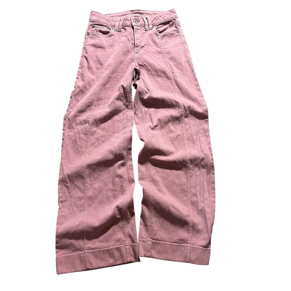 American Eagle Baggy Wide Leg Jeans Womens 00 Short Pink Low Rise Stretch